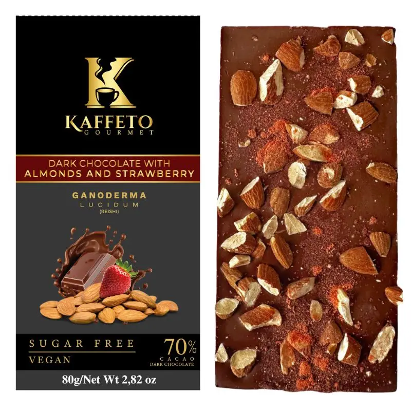 ( 5 Packs) Kaffeto Dark Chocolate Bar with Almonds & Strawberries 2,82 oz (Pack of 5) - Image 3