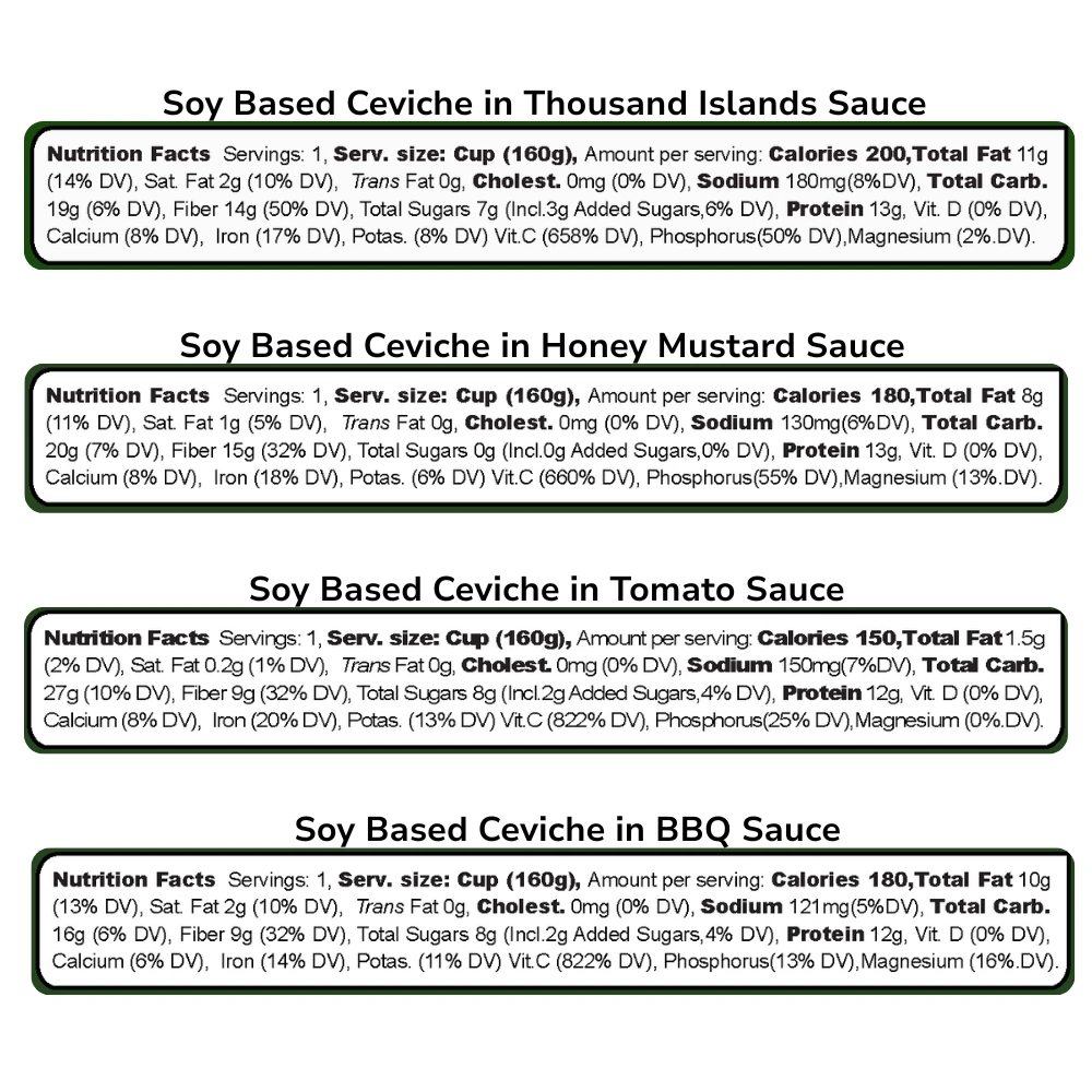 4-Pack– Soy Ceviche Tomato, Thousand Island, BBQ & Honey Mustard– 5.64oz– Vegan Protein– Gluten Free - Image 3