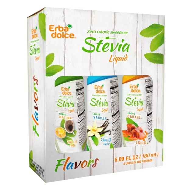 (4packs) Erba Dolce Stevia Liquid Sweetener 3 Flavor Pack