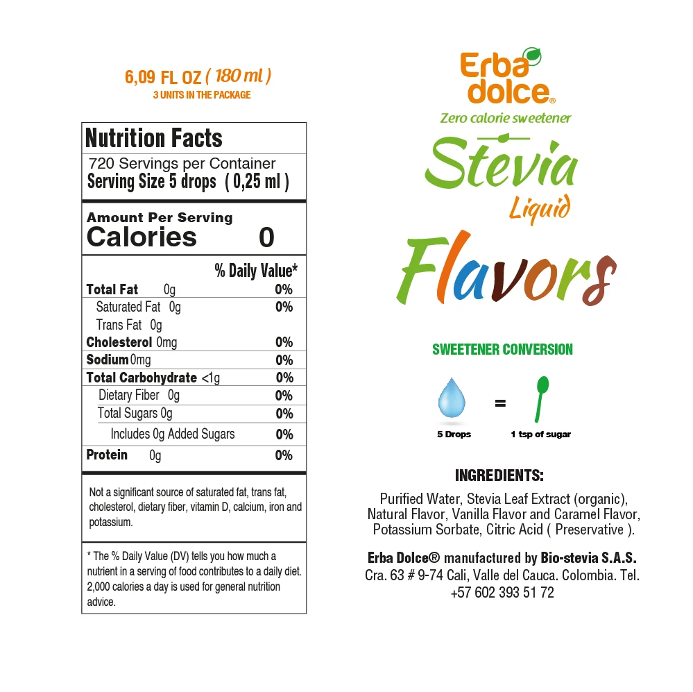 (4packs) Erba Dolce Stevia Liquid Sweetener 3 Flavor Pack - Image 4