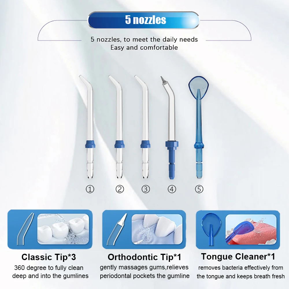 Water Flosser Dental Oral Irrigator Teeth Cleaning High Pressure Water Flosser for Teeth 800ML Mouth Washing Machine with 5x Tip - Image 5