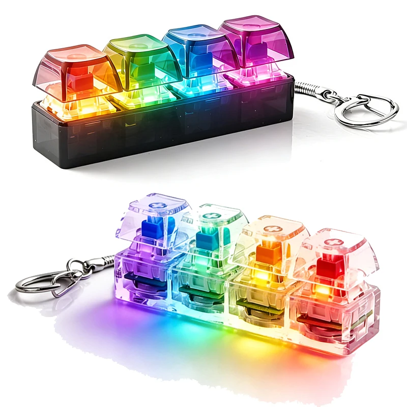 4 Keys Keyboard Fidget Toys LED Crystal Keycap Keychain Stress Relief Fingertip Gadget Decompression Toys Clicker Fidget Toy