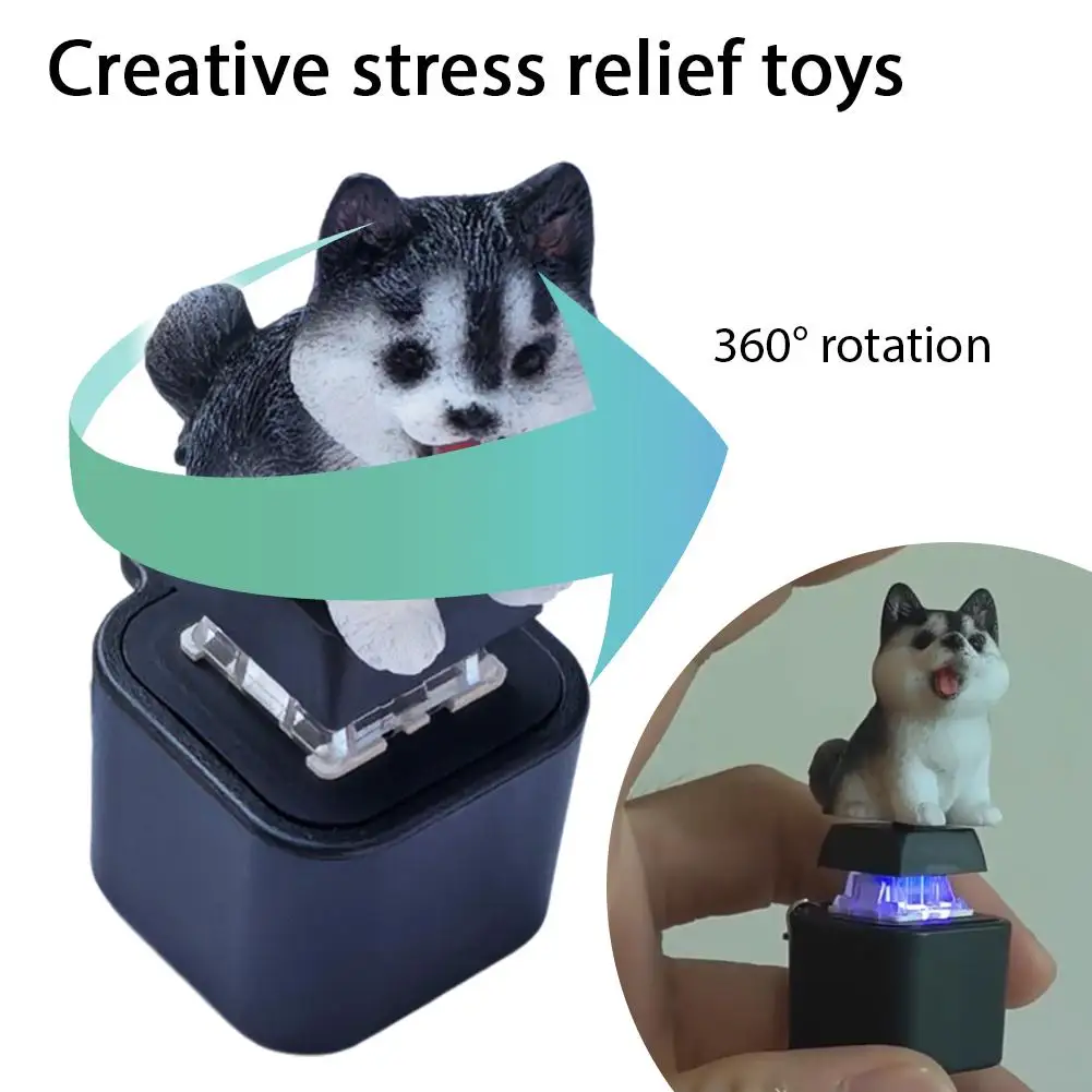 Keyboard Fidget Toys LED Husky Dog Kitten Keycap Keychain Stress Relief Fingertip Gadget Decompression Toys Clicker Fidget Toy