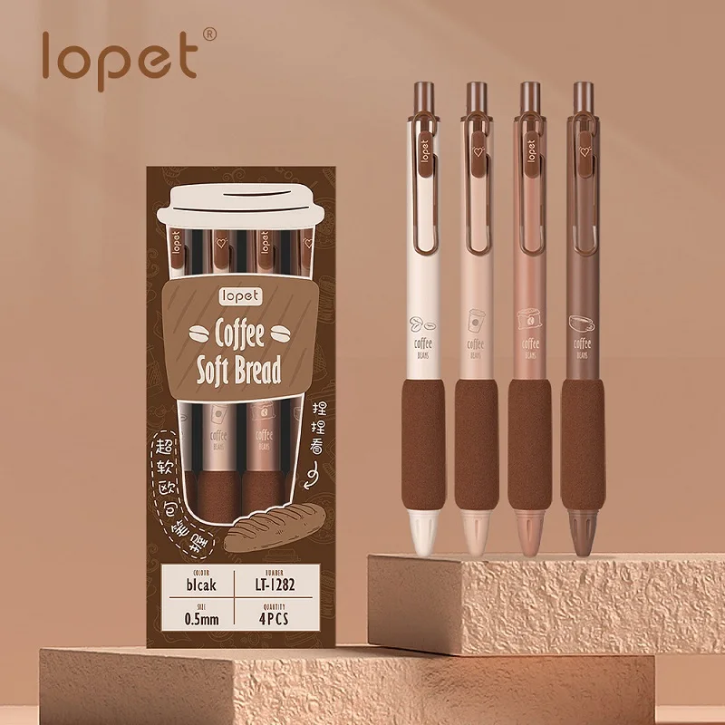 Lopet Cute gel pens sets 4pcs 0.5mm Black Ink Writing Pen Soft Grip Press Kawaii Stationery Quick Dry Homework School Gadgets - Image 2
