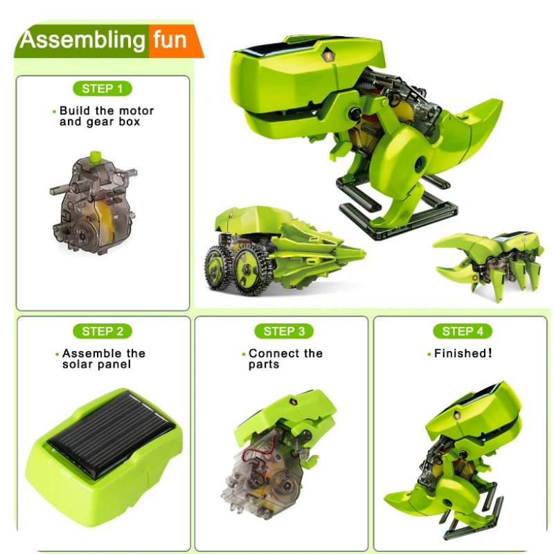 Dinosaur Solar Energy/Powered Stem Toy Technological Gadgets Robotica Kit Education DIY Science Car Toy for Children Boys - Image 4