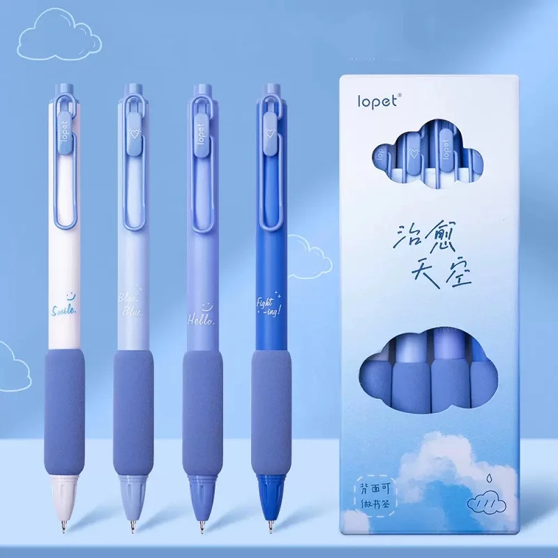 Lopet Cute gel pens sets 4pcs 0.5mm Black Ink Writing Pen Soft Grip Press Kawaii Stationery Quick Dry Homework School Gadgets - Image 5