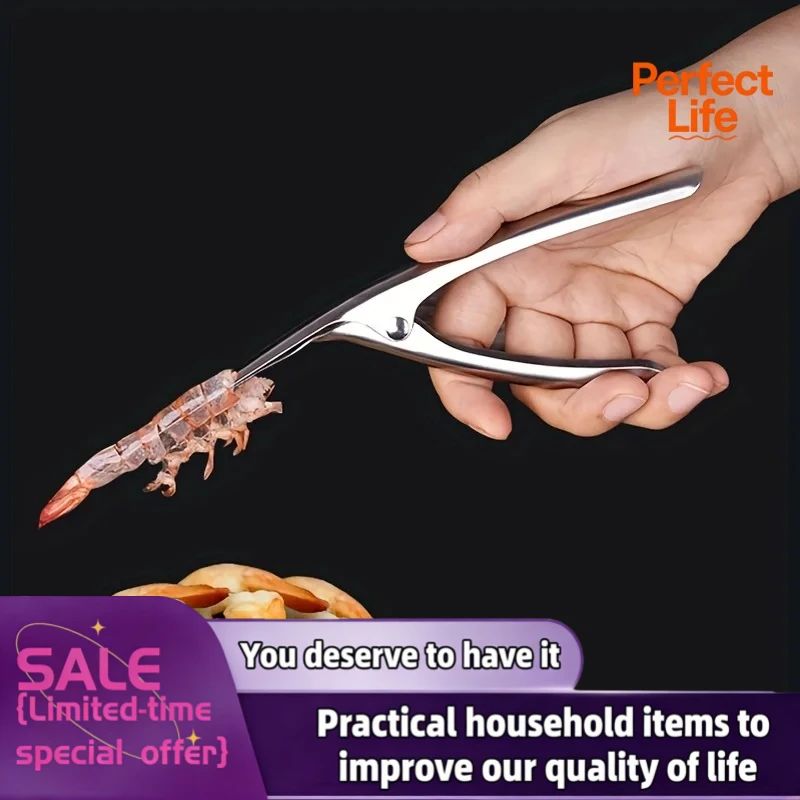 1Pcs Stainless Steel Shrimp Deveined Device - Ergonomic Fishbone Design,Easy Shell Removal,Kitchen Seafood Preparation Gadget