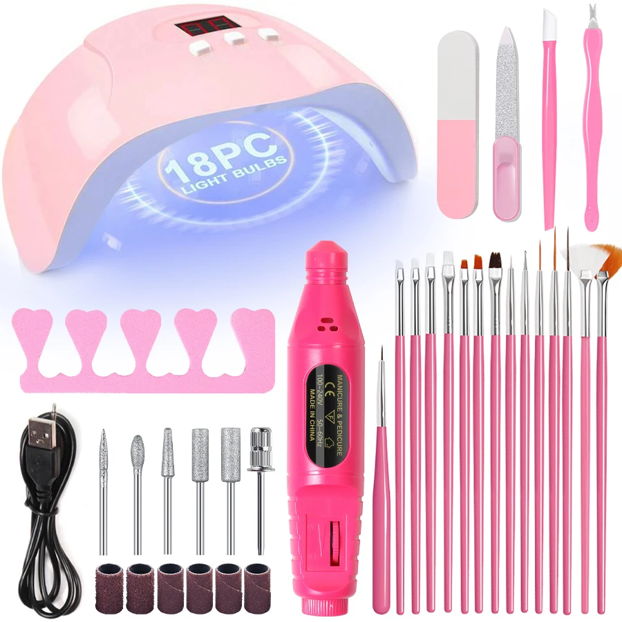 LINMANDA 3 Sets Different Nail Art Kits Starter Kit Nail Art Gadgets with Nail Polisher U V Lamp Home Salon Gift for Beginners