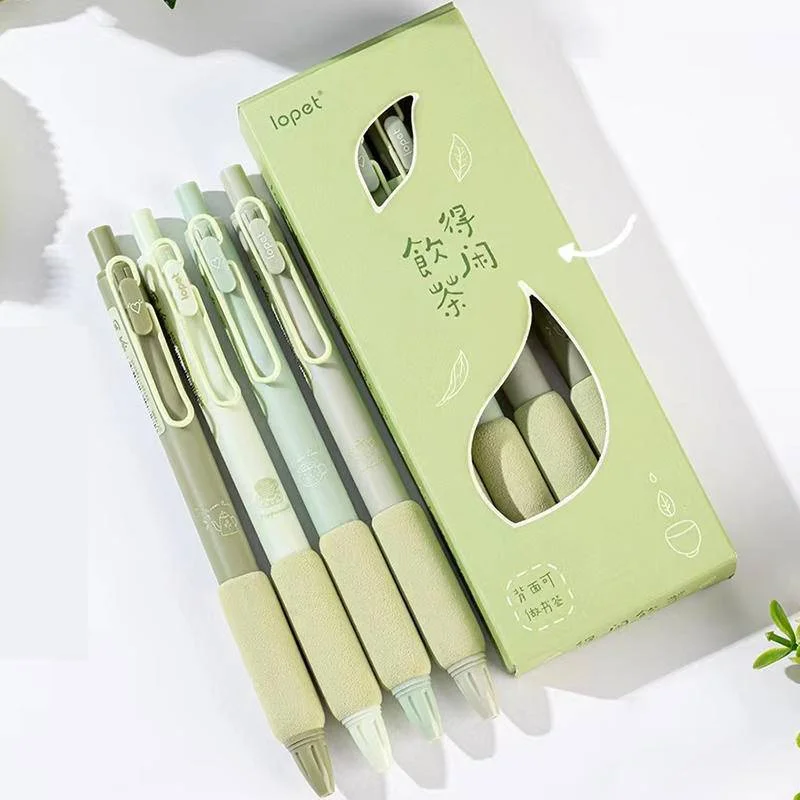 Lopet Cute gel pens sets 4pcs 0.5mm Black Ink Writing Pen Soft Grip Press Kawaii Stationery Quick Dry Homework School Gadgets - Image 3