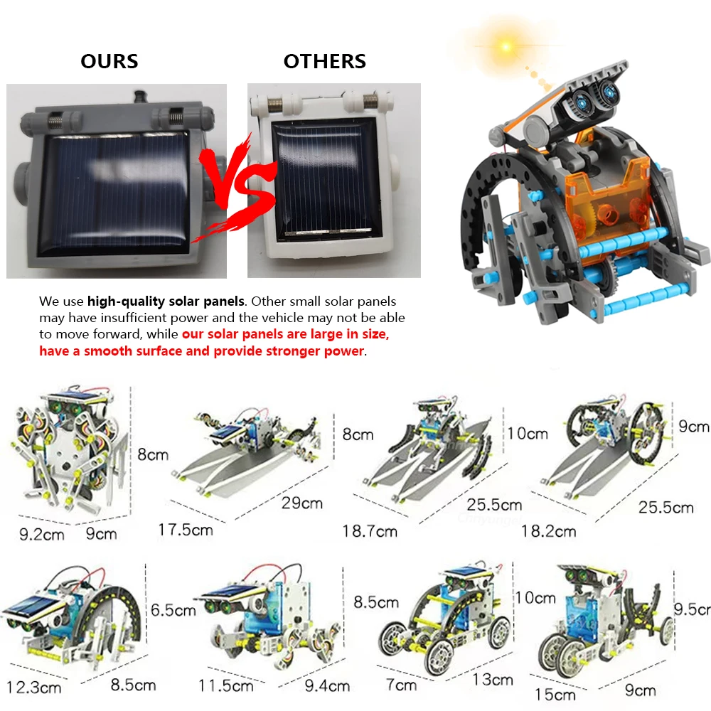 Newest 13 in 1 Solar Robot Kit STEM Educational Toy DIY Science Experiment Technological Gadgets Electric Solar Robots for Kids - Image 5
